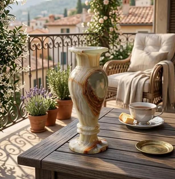 Onyx Vase, Natural Stone, Hand Carved and Polished, Decorative Home Décor Piece with Warm Earthy Tones-image-39