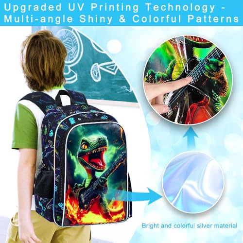 Image of 16 inch Dinosaur Backpack for Boy, 3Pcs Bookbag for Elementary Preschool Kindergarten, Kids School Backpacks with Lunch Box (Black)