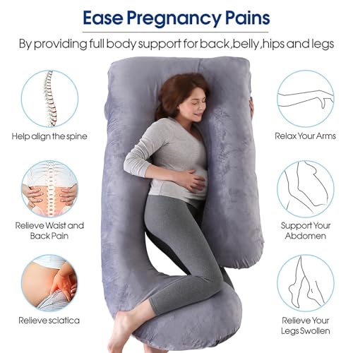cauzyart Pregnancy Pillows for Sleeping U-Shape Full Body Pillow and Maternity Support - for Back, Hips, Legs, Belly for Pregnant Women with Removable Washable Cover(Dark Gray)