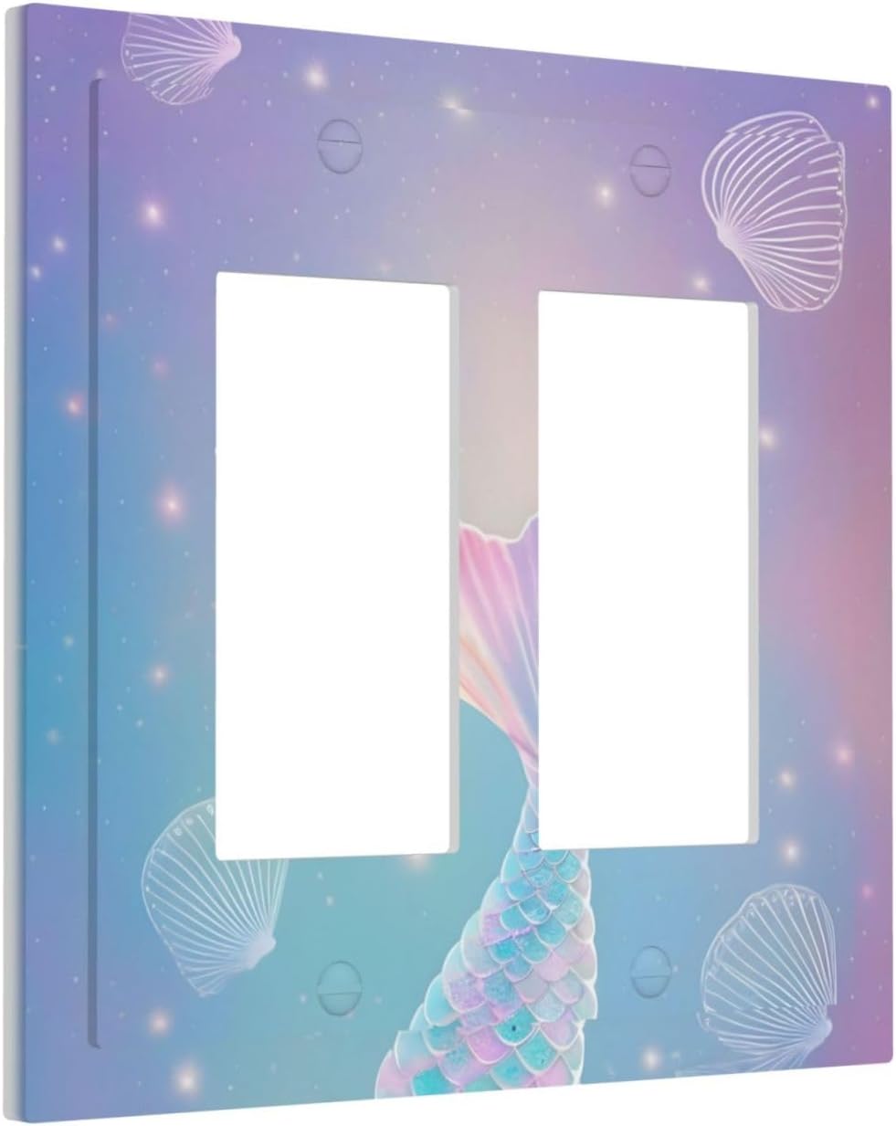 Cute Mermaid Pink Tail Scales Shells Colorful Ocean Decorative Outlet Covers 2 Gang Double GFCI Rocker Electrical Wall Panels Light Switch Cover Plate for Kids Room Nursery Decor image 2