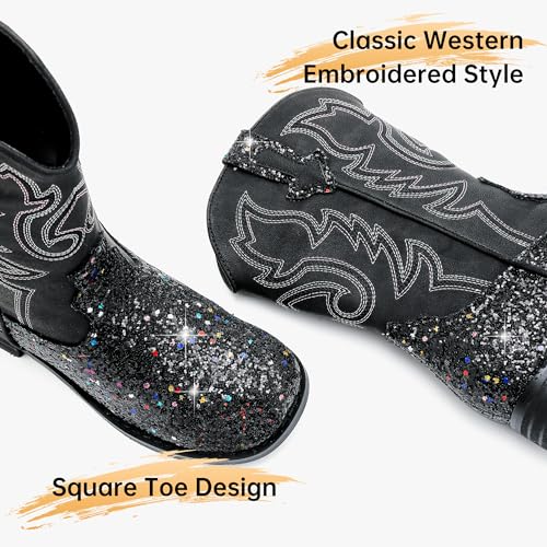Image of Motasha Girls Cowgirl Boots Unisex-Child Mid Calf Glitter Toddler Cowboy Boot Little Big Kids Western Riding Shoes
