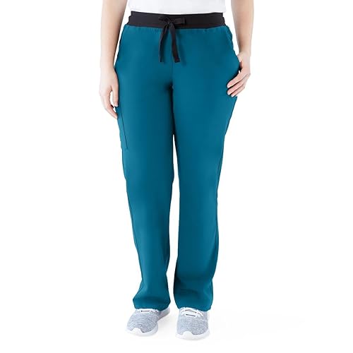 ave. Varick - Pantalón médico de tiro medio y pierna recta con seis bolsillos para mujer, color azul caribeño, talla XXL