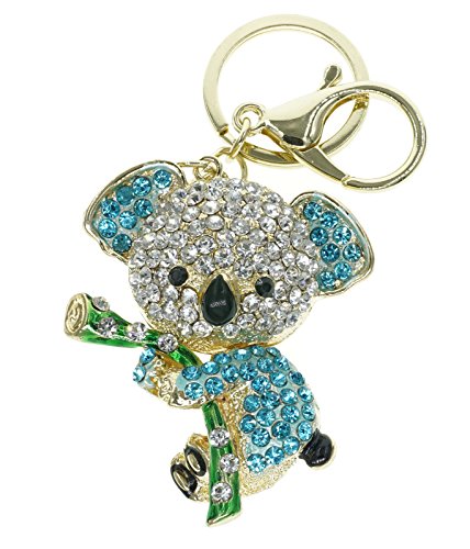 Cooplay Cute Lovely Koala Bear Animal Diamond Crystal Rhinestone Gold Crystal Keychain Charm Pendent Beautiful Accessories the Best Gift for Girl Women Purse Handbag Bag Keyrings (Blue)