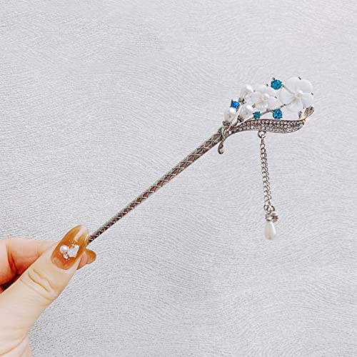 Image of SYGA 1 Piece Ancient Style Pearl Metal Hair Stick Crystal Rhinestones Hair Sticks Fashion For Women Girls (16 CM)
