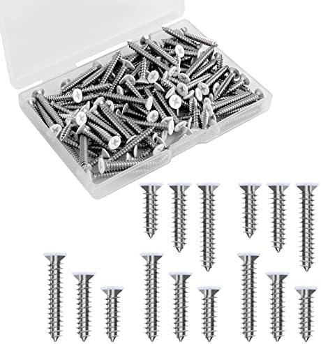 SAVITA 120 Pcs #8 White Screws, Stainless Steel Screws White Flat Head Screws Wood Screw Self Tapping Screw Assortment for Wall Plates Screw Switch Cover Replacement (3 Sizes)