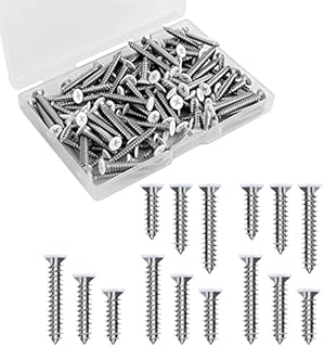 SAVITA 120 Pcs #8 White Screws, Stainless Steel Screws White Flat Head Screws Wood Screw Self Tapping Screw Assortment for Wall Plates Screw Switch Cover Replacement (3 Sizes)