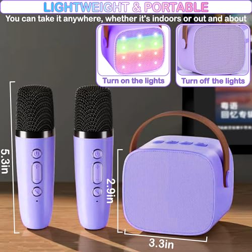 Image of Portable Bluetooth Karaoke Speaker with 2 Wireless Microphones & LED Lights for Kids Birthday Parties