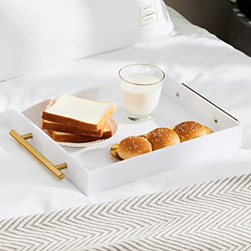 Kevjes Glossy White Acrylic Lucite Serving Tray With Metal Handles,No Need To Assemble,11X14 Inch,Decorative Storage Organizer With Spill-Proof Design,Serving For Coffee,Breakfast,Dinner And More thumb #4