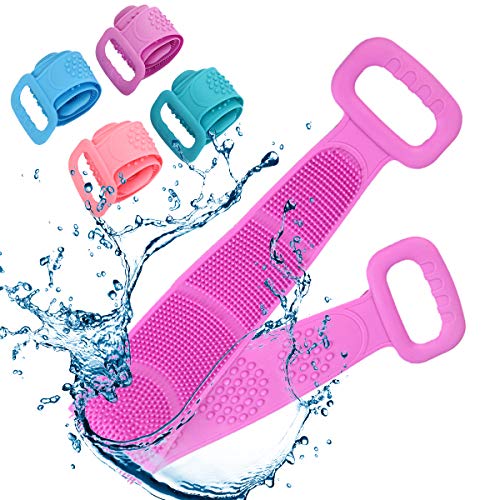 Silicone Back Scrubber for Shower, Body Scrubber 30" Length Extended for Women/Man Bath Back Washer Brush, Easy to Clean Exfoliating Washer for More Hygiene 2020 Upgrade-(Purple）