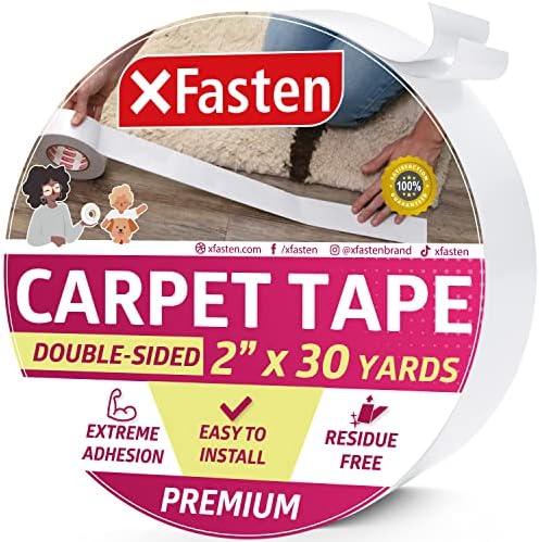 XFasten Double Sided Carpet Tape - Heavy Duty 2” x 30 yds Residue-Free Carpet Tape for Area Rugs Over Carpet, Keep Rug in Place, Rug Tape Hardwood Floor, Anti Slip Double Sided Rug Tape for Carpet