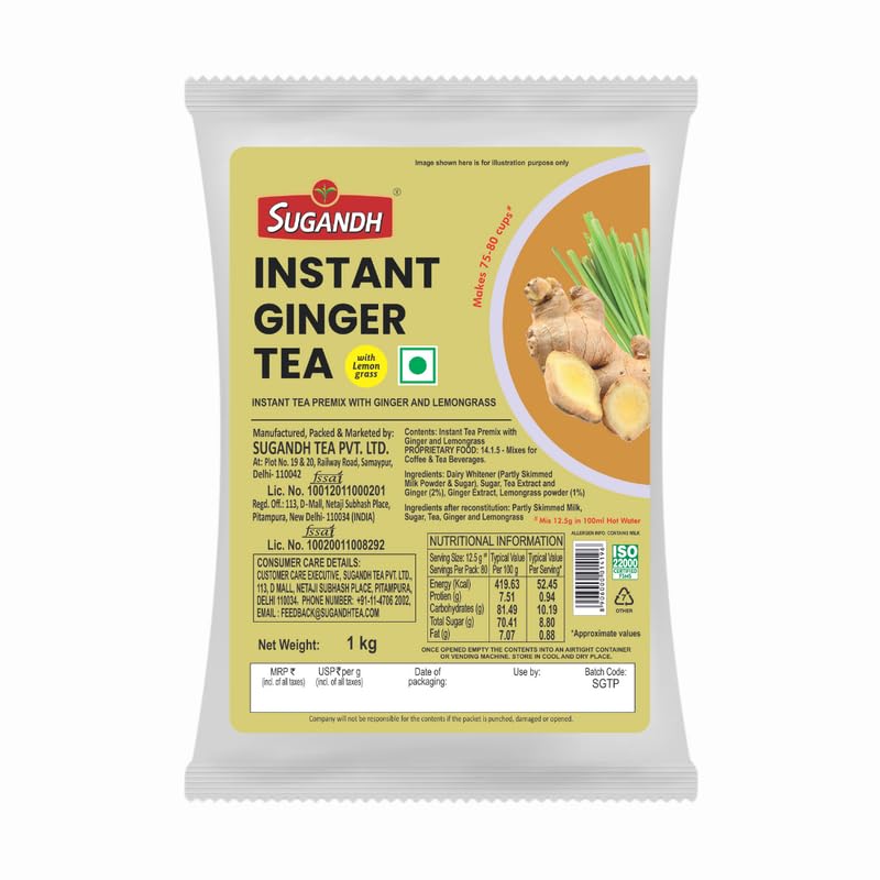 Image of Sugandh Instant Ginger Tea Premix | 1kg Pack | Strong & Spicy Chai Mix | Quick & Easy to Prepare | Perfect for Home, Office & Travel