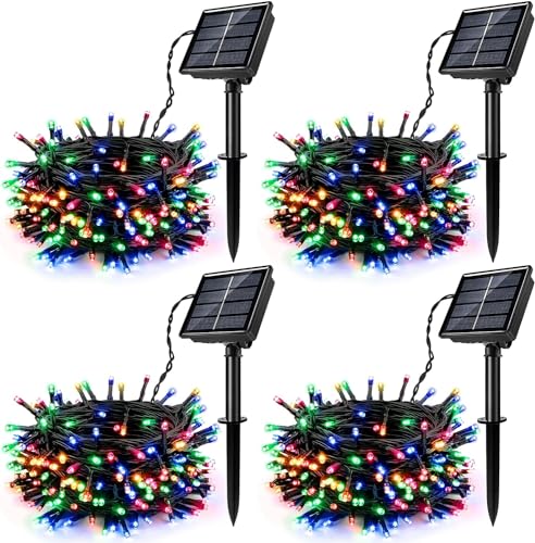 [4 Pack] Solar String Lights Multicolored, 480 LED 157FT Solar Twinkle Light Outdoor with 8 Modes & Memory Function, Waterproof Chrismas Lights for Xmas Tree Party Decorations