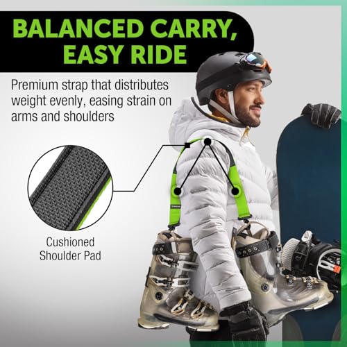 Gradient Fitness Boot Carrier Straps for Ski & Snowboard, Anti Slip Downhill Ski Straps Boot Carry, Shoulder Sling Tote Leash (Green)