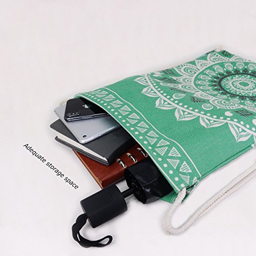 Miomao Drawstring Backpack Gym Sack Pack Mandala Style String Bag With Pocket Canvas Sinch Sack Sport Cinch Pack Christmas Gift Bags Beach Rucksack 13 X 18 Inches Emerald #TOP1