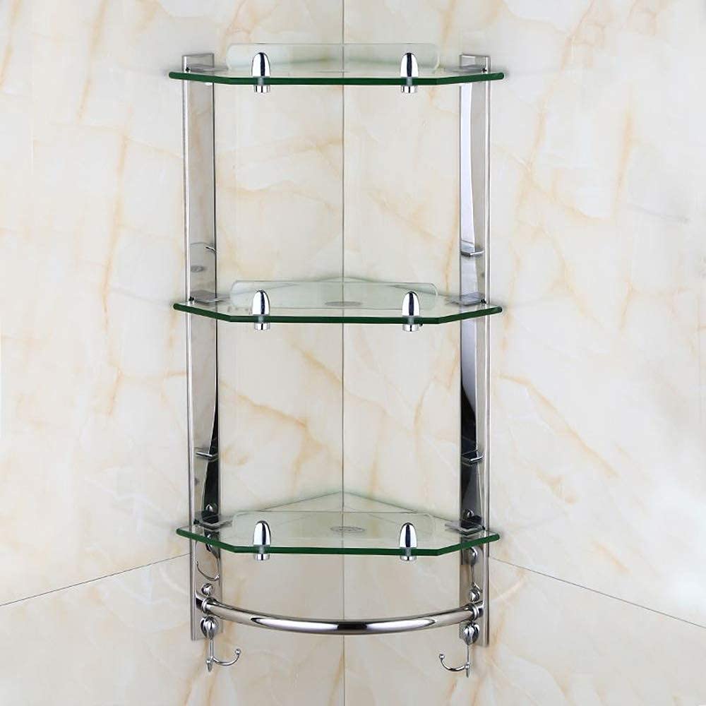ZDJZMGZ Multifunctional Shelf 3-Tier Bathroom Glass Shelves Wall Mounted Tempered Glass Shelf Organizer Storage Holder Shower Caddy Bath