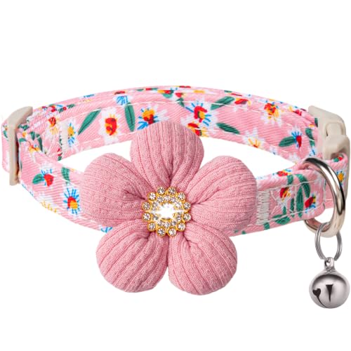 Medium Dog Collar with Flower, Cute Dog Collars for Medium Dogs with Bell | Female / Male Dog Collar for Girl / Boy, Soft Thick Fall Dog Collar, Adjustable Pet Accessories for Walks Outdoor Hikes - image 1