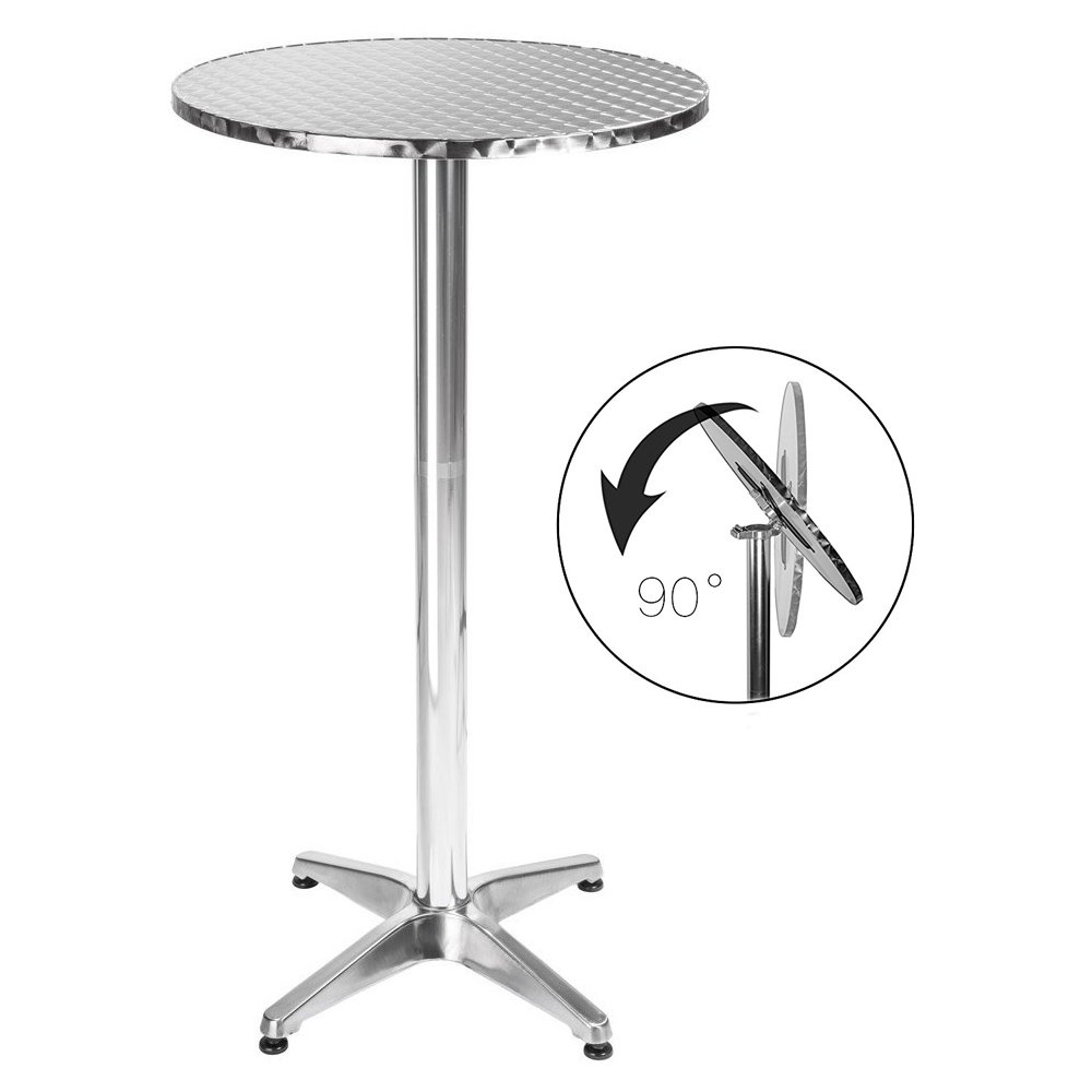 BAKAJI Tavolino In Alluminio Per Esterno Pieghevole 60 x 70/110cm Regolabile In Altezza Tavolo Bistrot Ripiano TOP in Acciaio Inox Rotondo Per Bar Casa Giardino Ristorante Silver