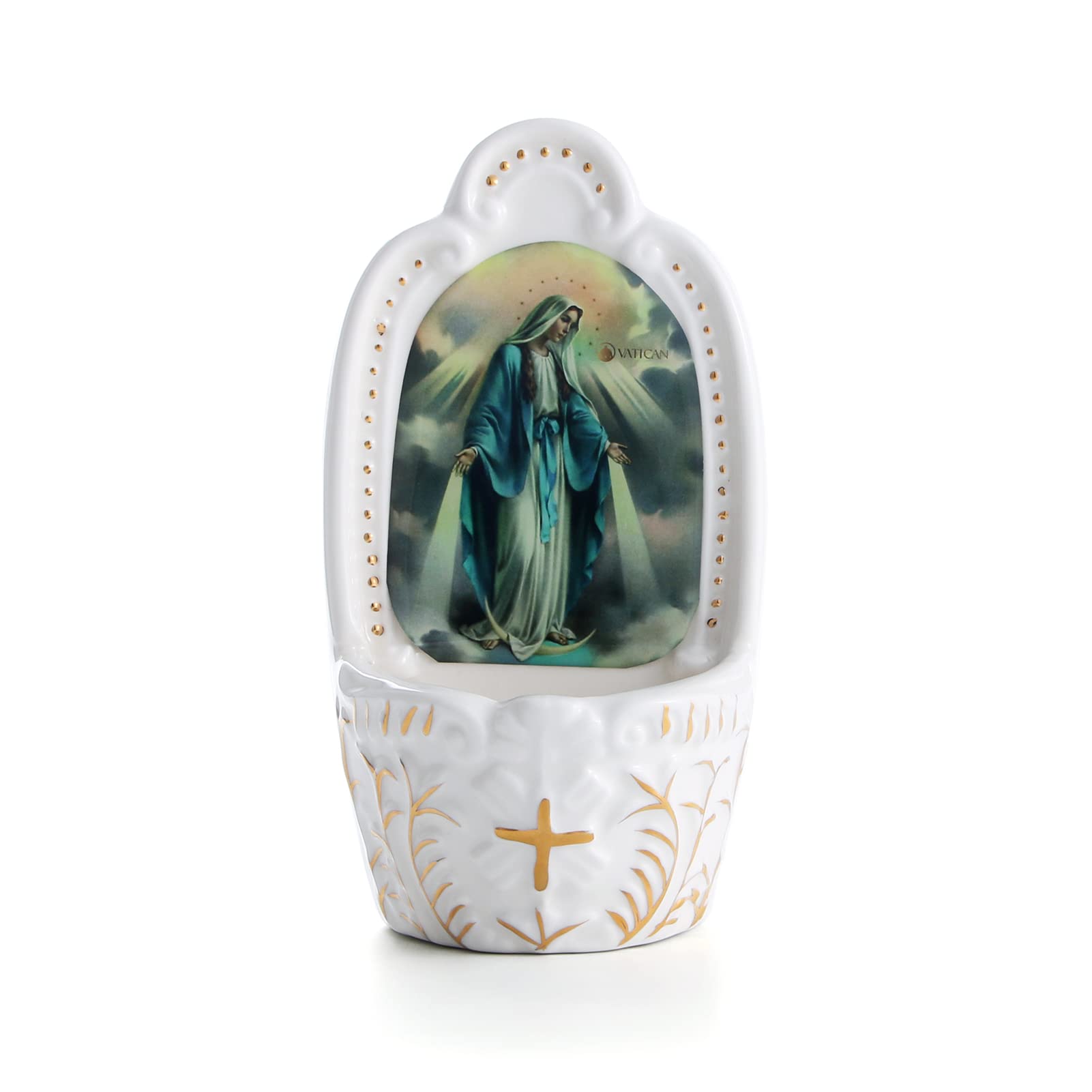 Porcelain Catholic Holy Water Font Virgin Mary Holy Water Font for Entrance of Home Church Wall Hanging Decor Great Gift for First Communion, Confirmation, or New Home, Catholic