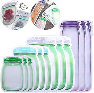 Cooraby 12 Pieces 4 Size Mason Jar Bags Reusable Food Saver Bags PE Sandwich Ziplock Bags for Travel Camping Barbecue