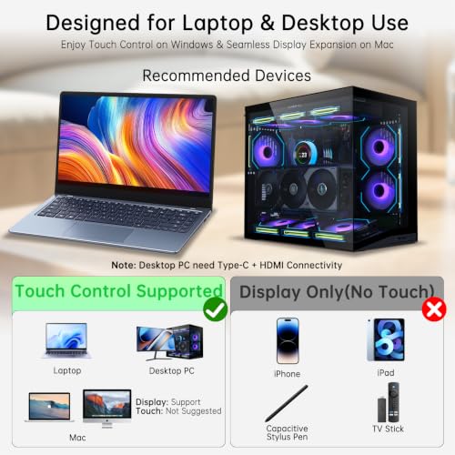Image of 15.6 inch Portable Monitor Touchscreen, FHD 1080P IPS USB-C External Monitor, Ultra Responsive 10-Point Touch Laptop Second Screen, Lightweight Travel Monitor for Windows PC
