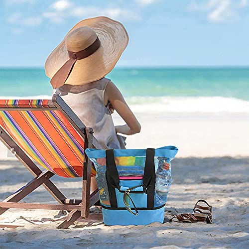 شنطة يد كبيرة توت متعددة الاستخدامات شيكية ومناسبة للحمل على الكتف كبيرة السعة وسريعة الجفاف للشاطئ وحوض السباحة, أزرق