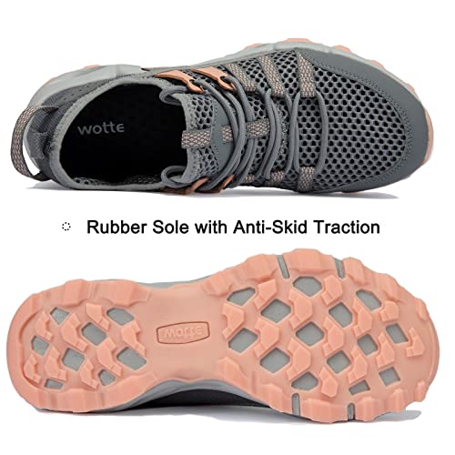 Auzons Womens Water Hiking Shoes Light Travel Quick Dry Mesh Outdoor Non-Slip Sneakers Aqua Shoes Pink Size 6 #TOP3