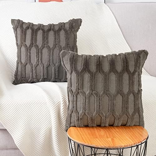 Madizz Pack of 2 Soft Plush Short Wool Velvet Decorative Cushion Covers Luxury Style Throw Pillow Cases Pillow Shell for Sofa Bedroom Square Taupe 12x12 inch