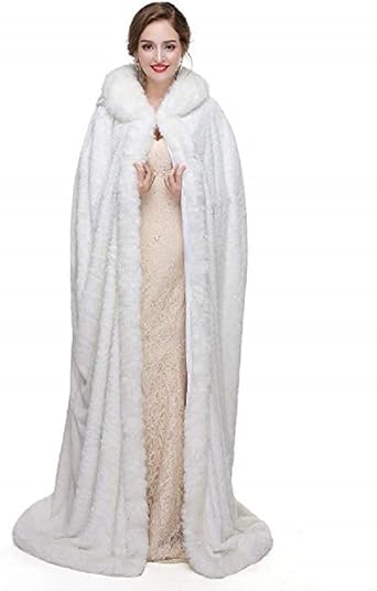 WOWBRIDAL Faux Fur Bolero Cape for Women Floor Length Warm Bridal Cloak Stole