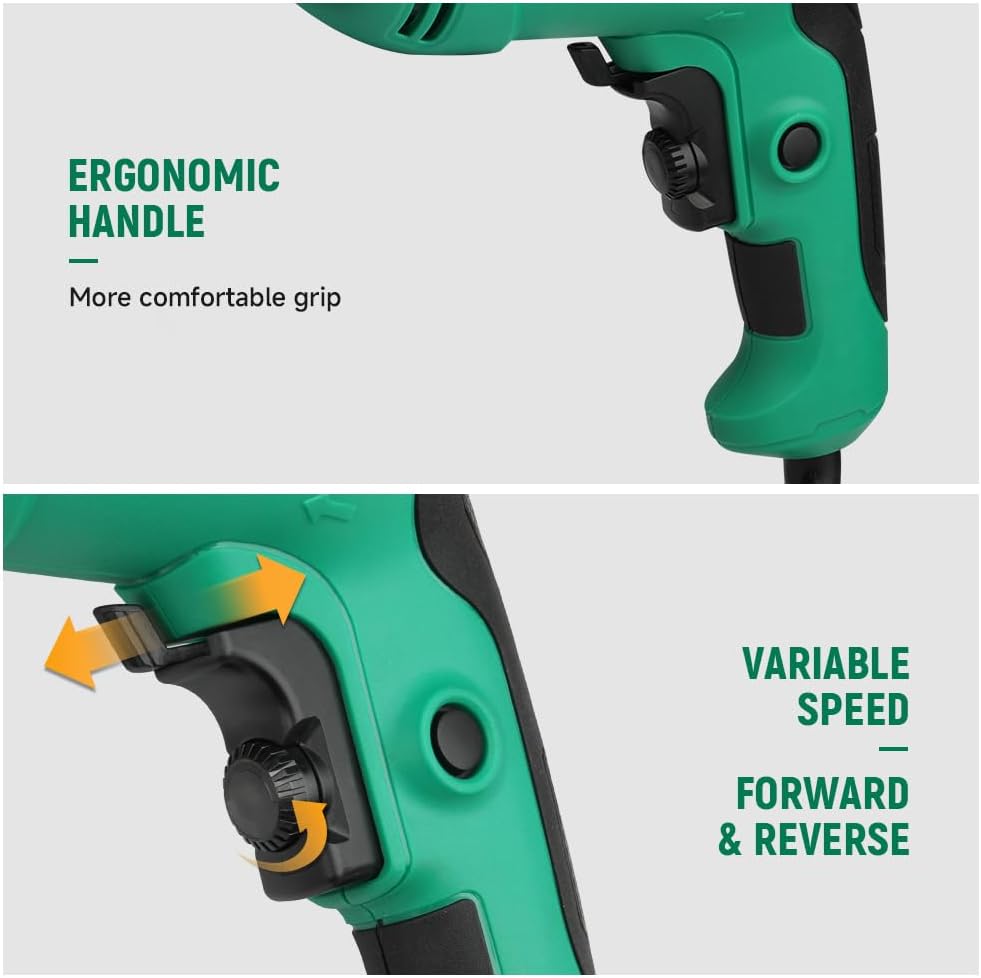 Hoteche 550W 13MM Corded Hammer Drill, 0-3000rpm/0-48000bpm, Copper Motor, Multi-Material Drilling for Concrete/Metal/Wood with Accessories