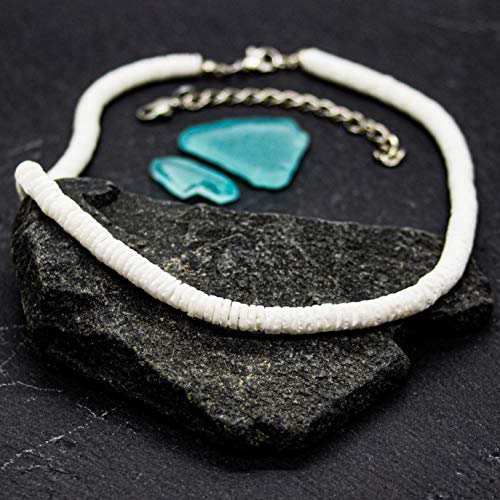 Puka Shell Necklace, White Beaded Seashell Necklaces for Women, Round Sea Shell Bead Choker for Men, Hawaiian Beach Surfer Jewelry Chokers4