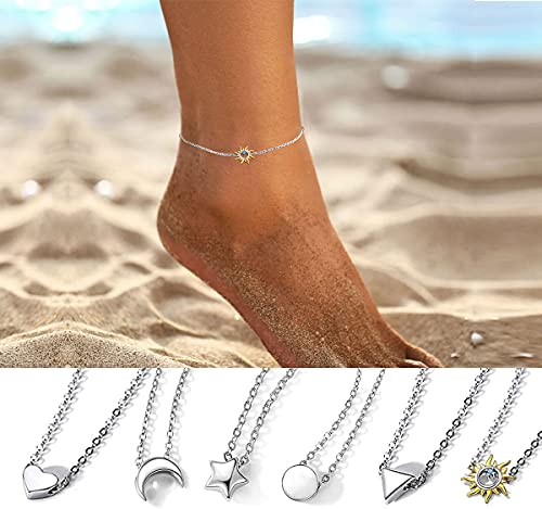 Chicsilver Women Sun Anklets 925 Sterling Silver Ankle Bracelet For Women Simple Dainty Blue Cubic Zirconia Ankle Chain Summer Party Beach Jewelry Foot Chain Anklet Adjustable #TOP5