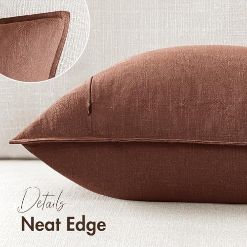 Image of 24x24 Inch Set of 2 Rust Red Decorative Linen Euro Solid Throw Pillow Covers Fall Boho Accent Farmhouse Couch Pillows Modern Neutral Home Decor for Bed Sofa Livingroom