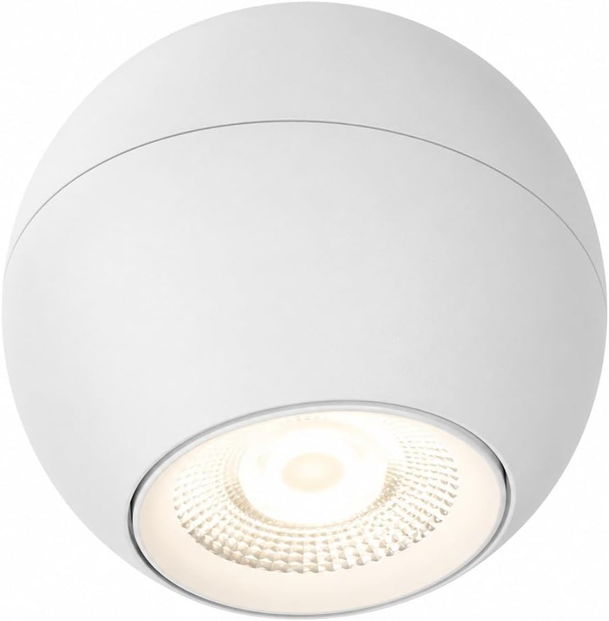 Modern White Sphere LED Spotlight, Aluminum Ceiling Light Fixture | Mount, Rotatable Globe Head, Directional Lamp, Wall Wash, Accent , Kitchen, Hallway, Gallery(6000K,7W)