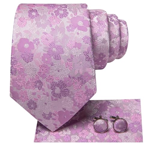 Image of Hi-Tie 70 inches Ties for Men Silk Extra Long Necktie and Pocket Square Cufflinks Set Men Big and Tall Tie Business