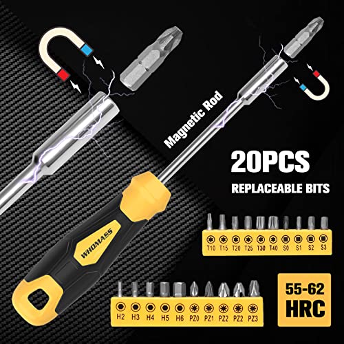 Whomass Magnetic Screwdriver Set 51 Pcs With Case And Supper Magnet, Professional Screwdriver Set Includes Slotted/Phillips/Hex/Torx/Square/Pozi Head Non-Slip For Repair Home Improvement Craft #TOP3