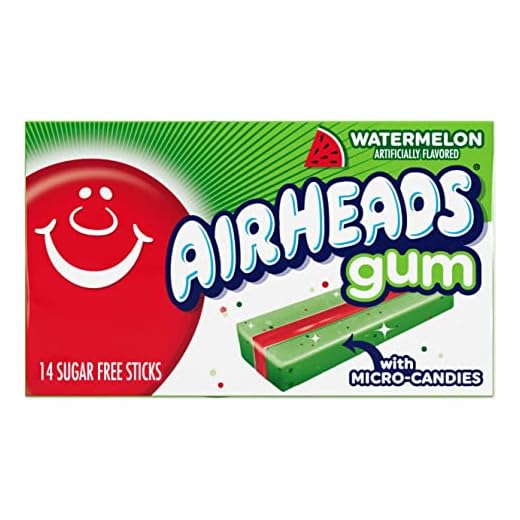 Airheads Candy, Chewing Gum, Watermelon Flavor, Sugar Free, Xylitol, 14 Sticks per Pack, Box of 12 Packs
