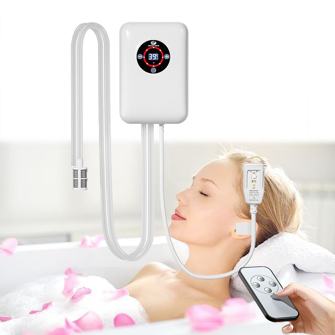 Vcyex White Portable Water Heater- 1200W Bathtub Bathtub Warmer，Intelligent Temperature Control,Water And Electricity Separation, Leakage Protection, And Dry-Boil Prevention，Spas, And Saunas