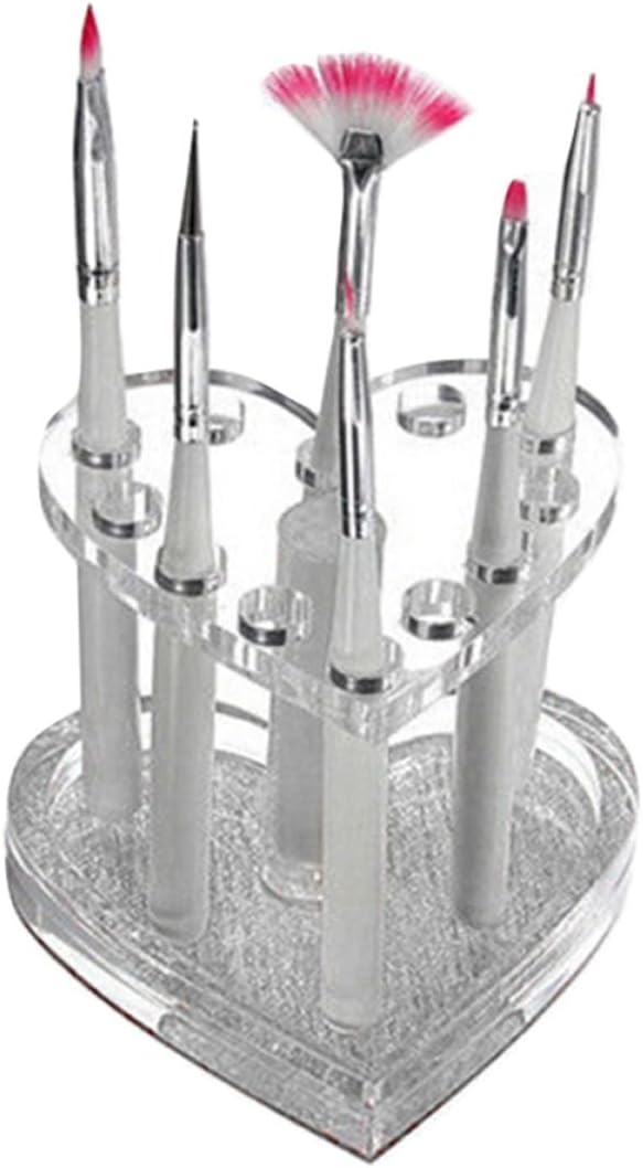 Beaupretty 2pcs Acrylic Gel Brush Pen Holder 12 Holes Heart Shape Eyeliner Lip Liner Holder Makeup Nail Brush Rest Display Stand