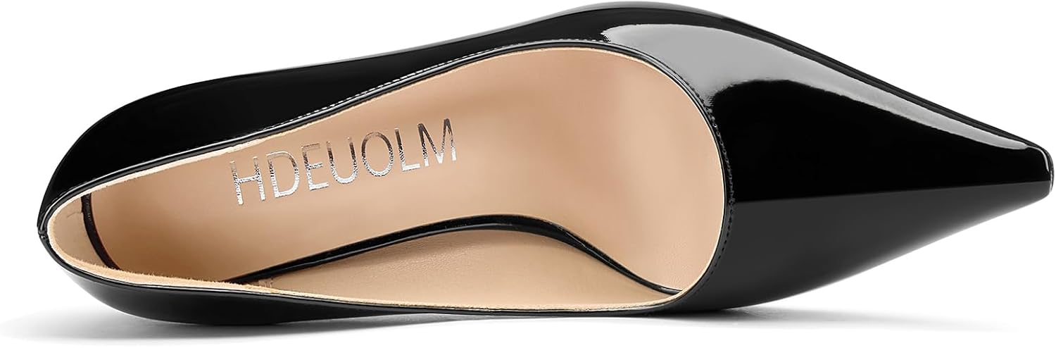HDEUOLM Womens Stiletto High Heel Square Toe Pumps Slip-on Office Dress Patent Leather 3.9 Inches Heels - Image 6