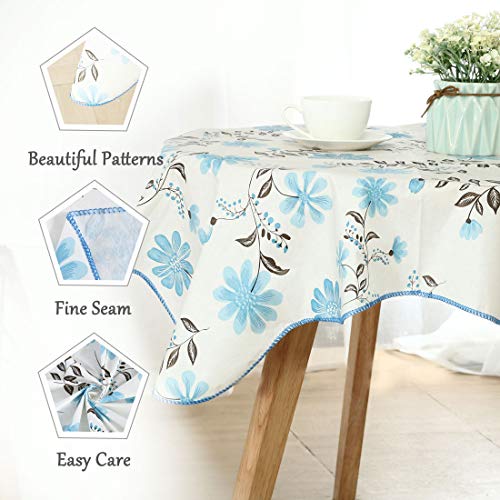 Uxcell Seamless Oil Squaretablecloth 35" X 35" For Wedding/Restaurant/Parties Table Decoration, Blue Flower Print #TOP15