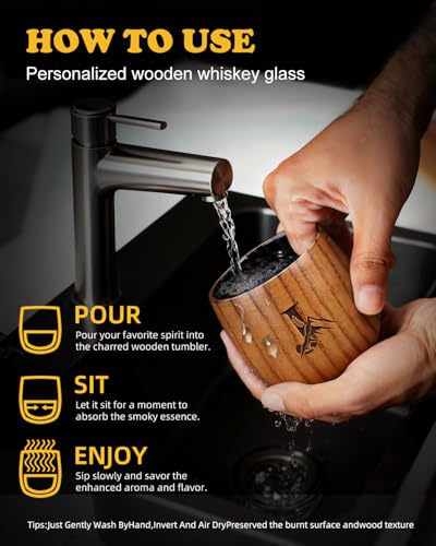 Birthday Gifts for Men Whiskey Glass, Bourbon Glass Gifts for Men Personalized Charred Wooden Bourbon Drinking Glass, Engraved Anniversary Groomsmen Gift for Men Dad Husband Him, Whiskey Tumbler Cup J — view 6