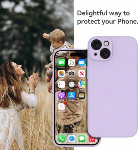 Image of DIZORO Square Microfiber Candy Case Compatible for iPhone 14 Plus Shockproof Slim Back Cover Liquid Silicone Case - Lilac