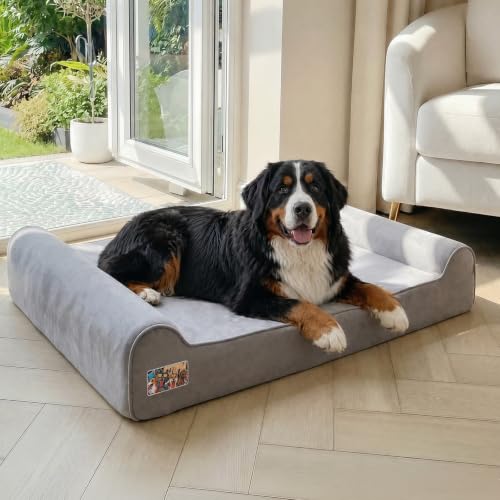Image of Sytopia Orthopedic Dog Beds for Extra Large Dogs, 7 inch Extra Thick Memory Foam Dog Couch for Senior Dog with Durable Waterproof Liner & Removable Washable Cover & Smart Design, 50 inchx 36 inchx 7 inch, Grey