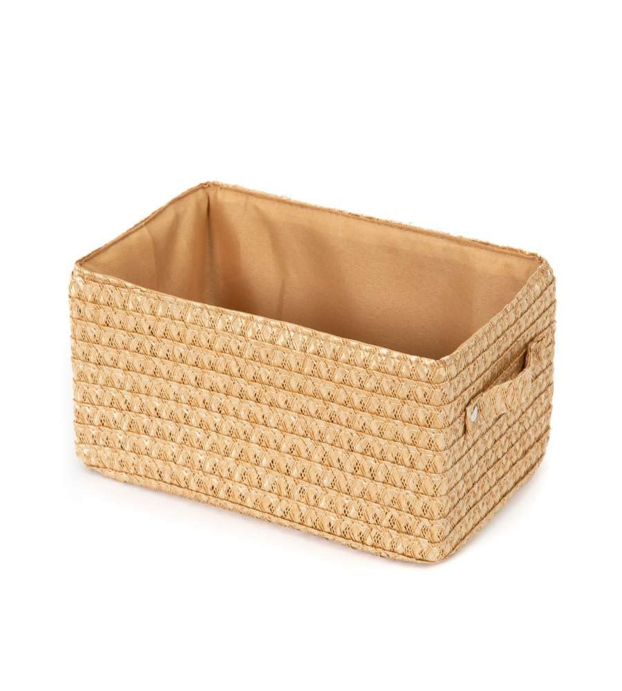 Compactor Rechthoekige opbergmand met trekgreep, geweven opbergdoos versterkt met karton, voor kast, bureau en plank, taupe met bijpassende binnenvoering, Lilou Range