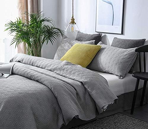 GOONE Light Weight Comforter Set for Summer, Ultra Quilt Set Soft Hypoallergenic Coverlet, Microfiber Bedspread 3 Piece Washed Comforter Cover Sets, Queen Size, Grey,(Includes 1 Quilt, 2 Shams)