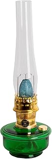 Aladdin Genie III Oil Lamp, Indoor Emergency Lighting for Shelf, Table or Hanging, Emerald Green Glass Bowl with Brass Burner