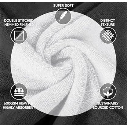 YRALY Luxus Handtücher für Badezimmer 8-2er Set Badetücher 2 Handtücher 4 Waschlappen - 600 GSM 100% Baumwolle Ringgesponnen Viskose Bordüre Handtücher Set – Bild 3