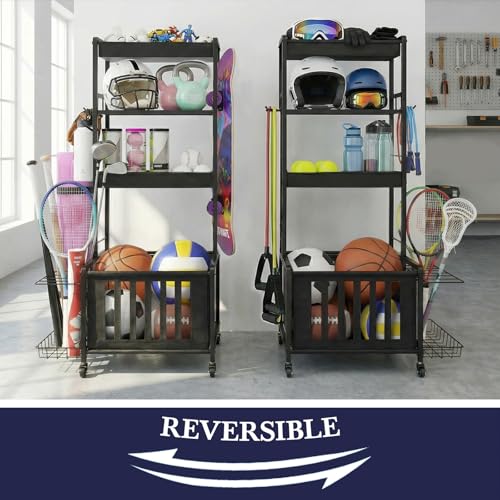 image for Faesun Sports Equipment Organizer, Ball Storage Rack for Garage, 4-Tie