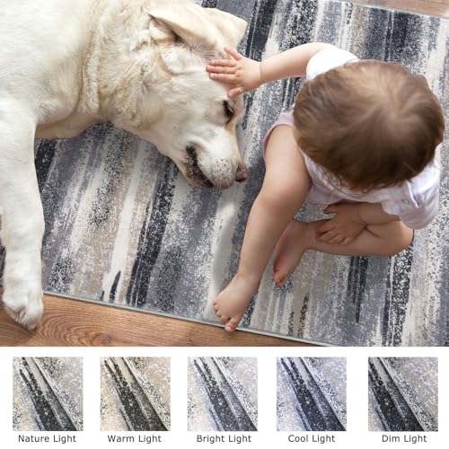 Image of Lansny Abstract Washable 2x8 Runner Rug Non Slip Runners for Hallway | Grey Black Multi;Thin Printed Faux Wool Rug Runners for Kitchen, Entryway;Hallway Runner Rug Non Skid;8ft Carpet Runner