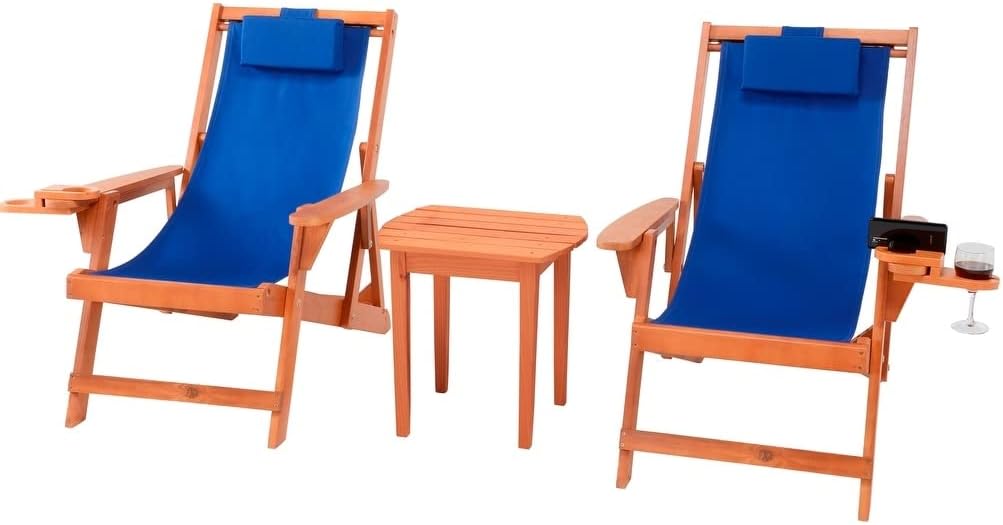 W Unlimited Romantic 3-Piece Wood and Canvas Adirondack Furniture Set in Brown